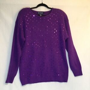 La Chois Women’s Silk Angora Wool Blend Sweater Royal Purple Sequins Size 1x